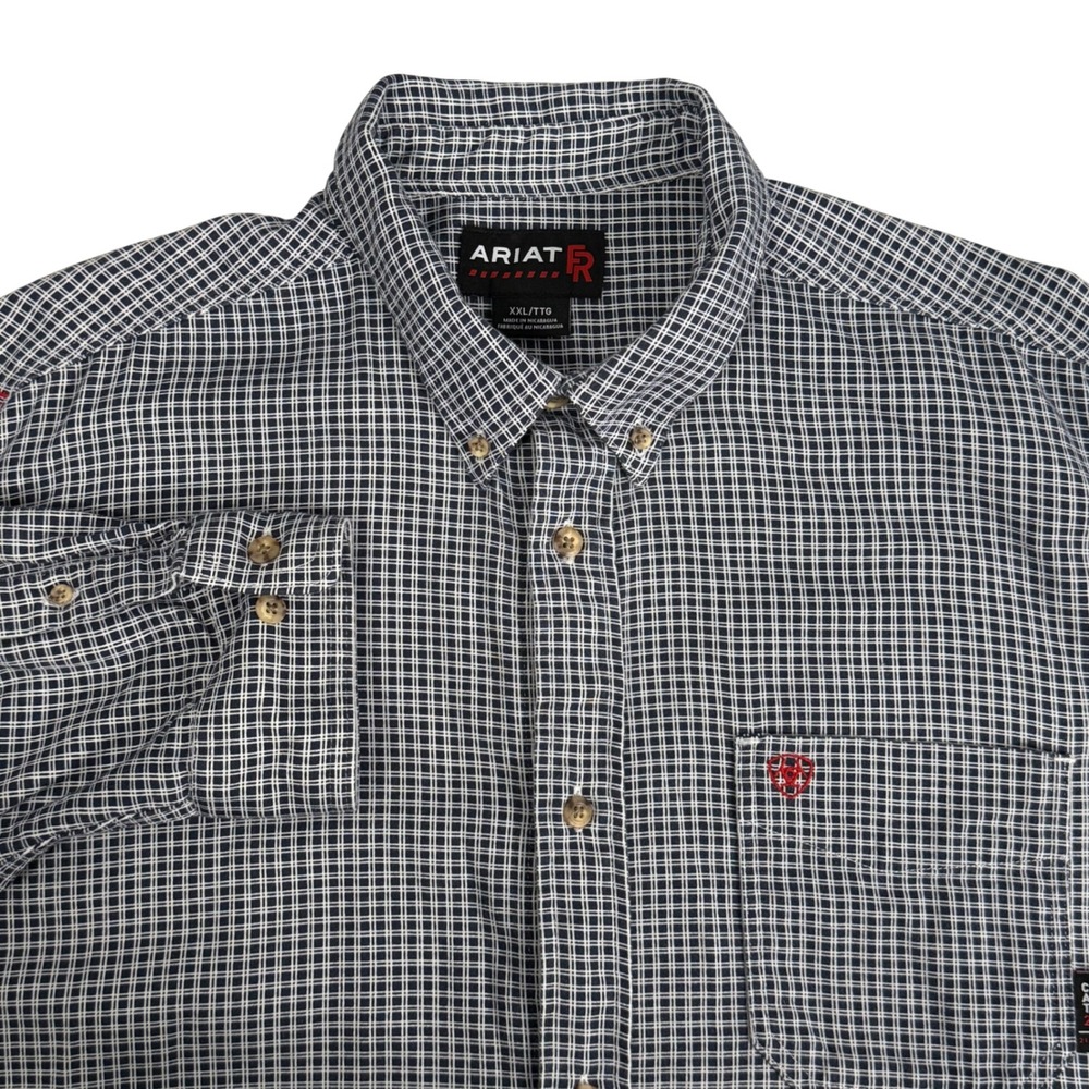 Ariat FR Work Shirt Mens XXL Flame Resistant CAT‎ 2 NFPA2112 Plaid Check Navy